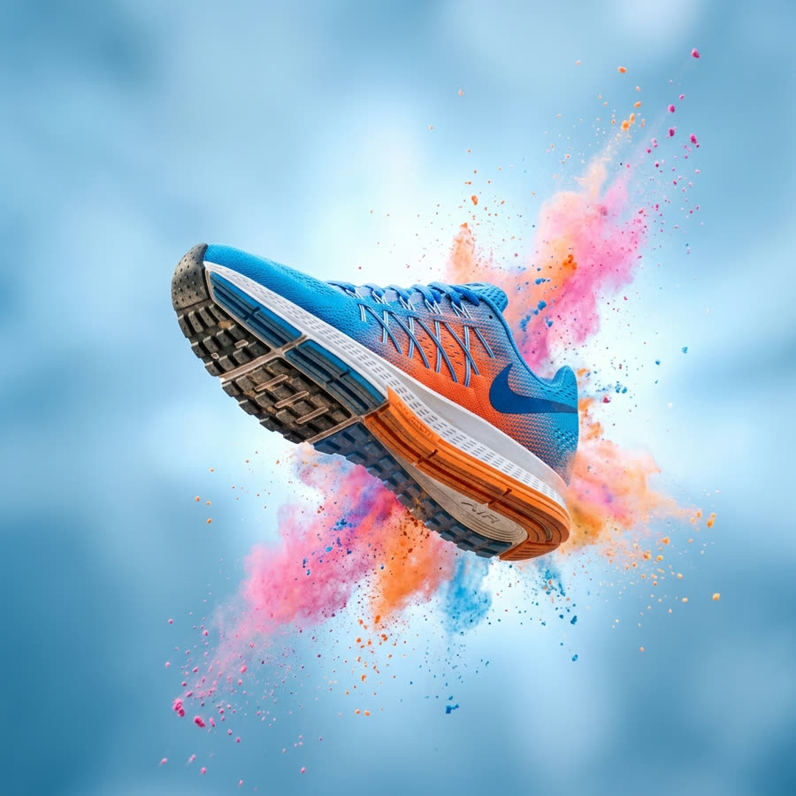 Running shoe in motion